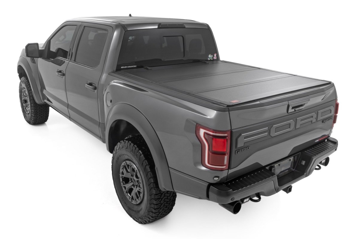 Ford F-150 Lightning Hard Tri-Fold Flip Up Bed Cover - Rough Country - Flip Up - 4WD - '22-'24